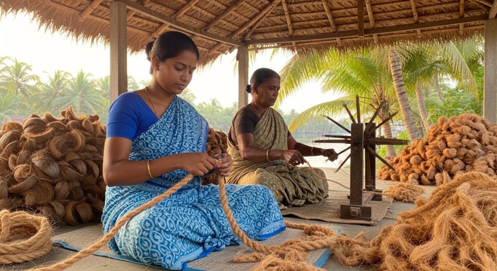 Coir making in Alleppey