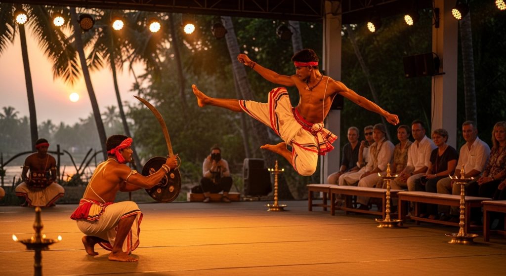 Kalaripayattu performance for tourists in Alleppey