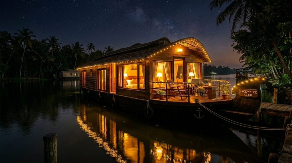 A houseboat during night stay