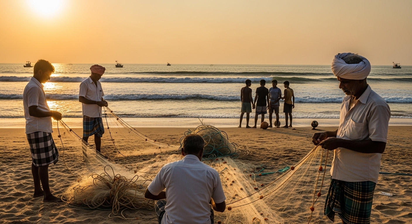 Fishermen at Marari Beach