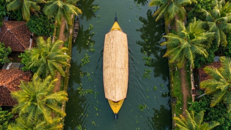 An areal view of shikara ride in Alleppey