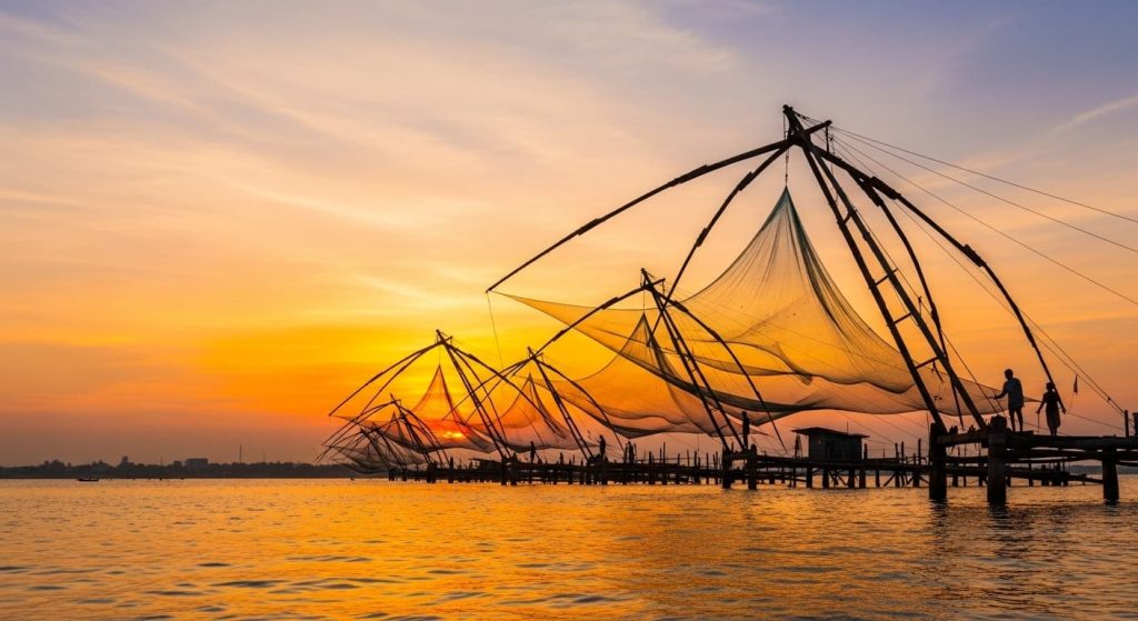 Chineese fishing nets in Fort Kochi beach